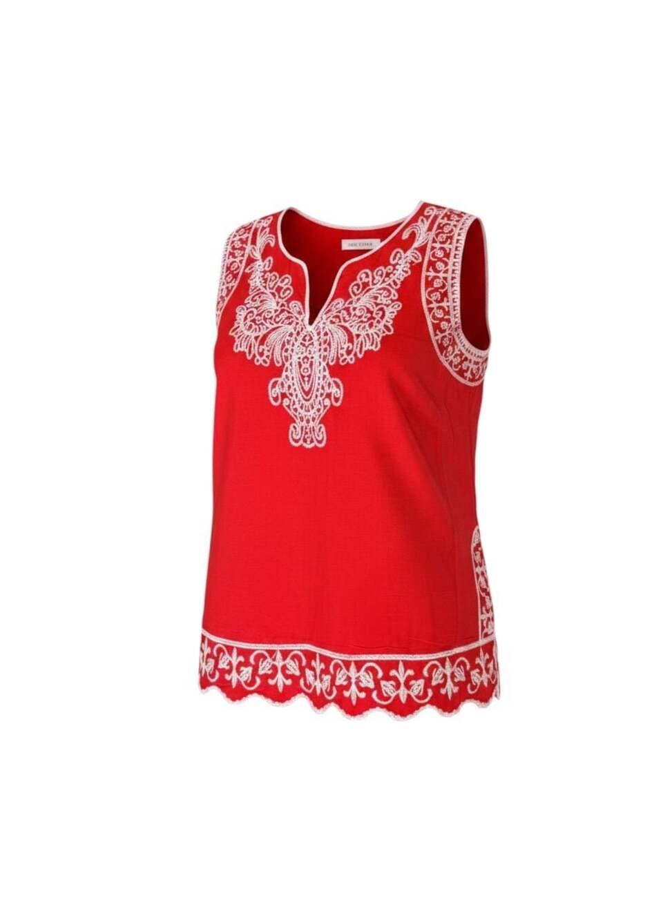 Solitaire Red Sleeveless Embroidered Tunic Top Size M